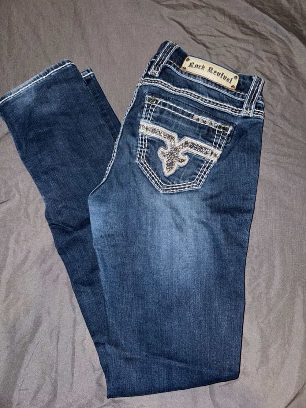Rock Revival Women’s Indigo Skinny Jeans with Embellished Pocket